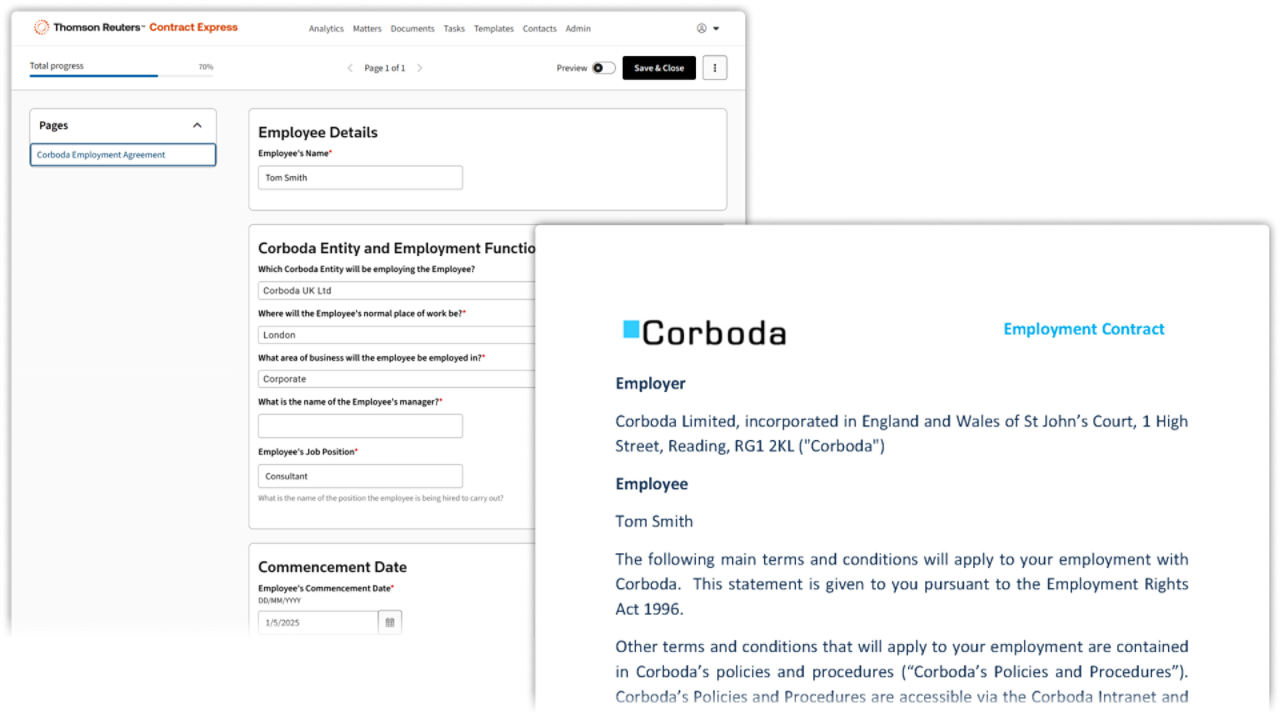 Contract Express self-service contract creation workflow
